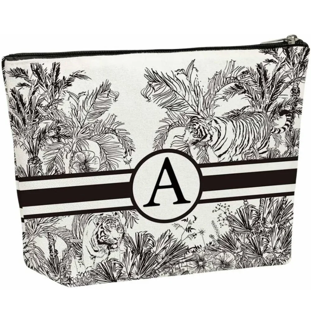 NIB Letter Monogram Initial Canvas Cosmetic Bag\Makeup Storage Pouch - A
